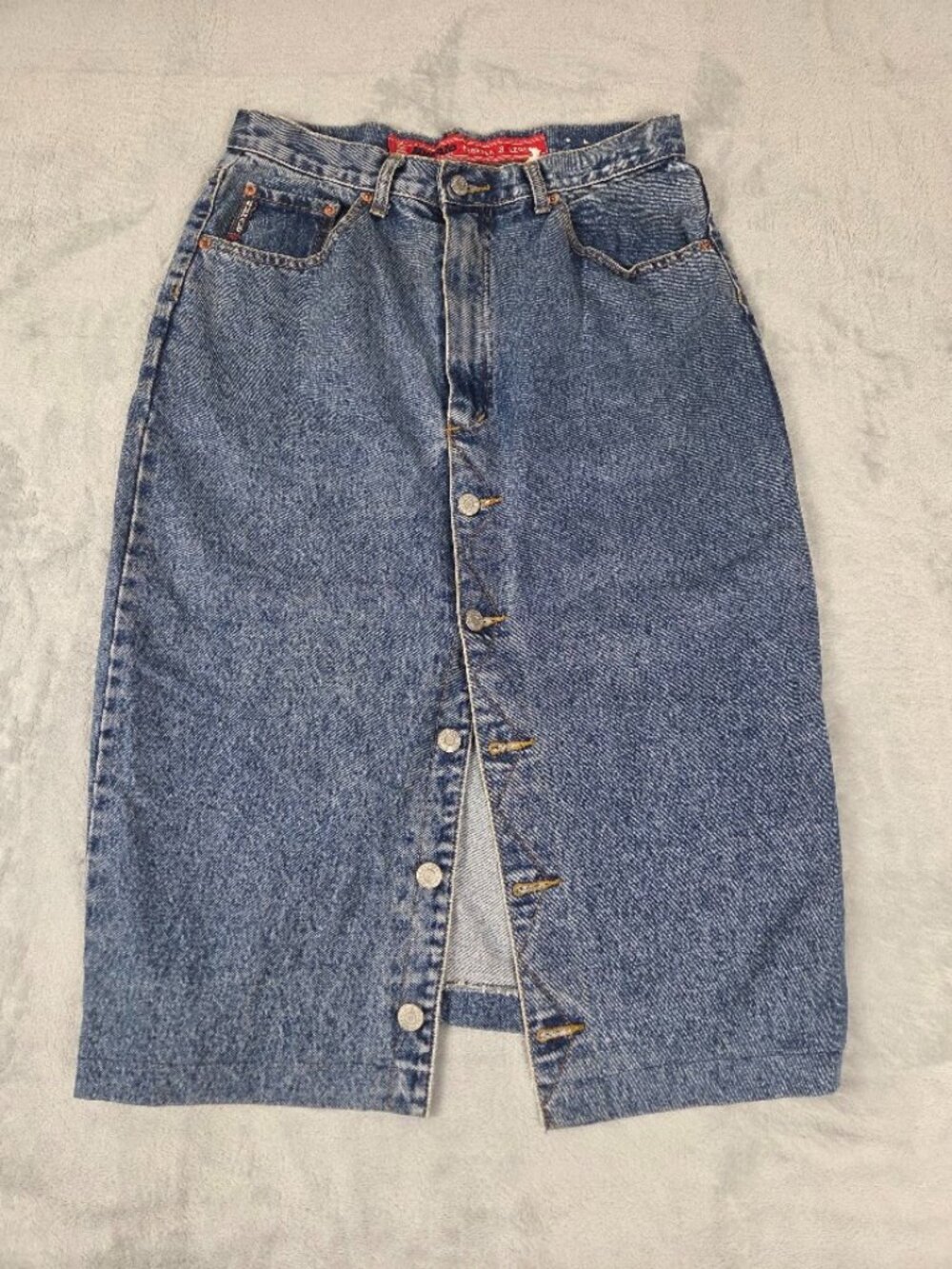 Vintage 90s/Y2K Buffalo "Forever a Legend" Button-Front Denim Midi Skirt Button